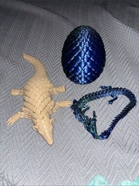 3D Printed Dragon with egg and Armadillo